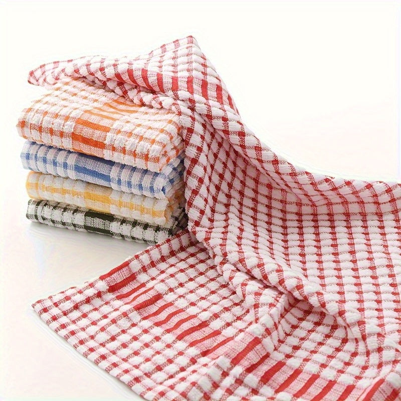 Absorbent Plaid Dish Towels Set of 5 Kitchen Cleaning Reusable Cloths