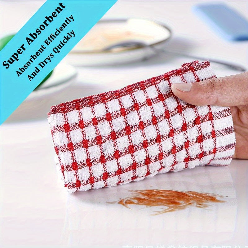 Absorbent Plaid Dish Towels Set of 5 Kitchen Cleaning Reusable Cloths