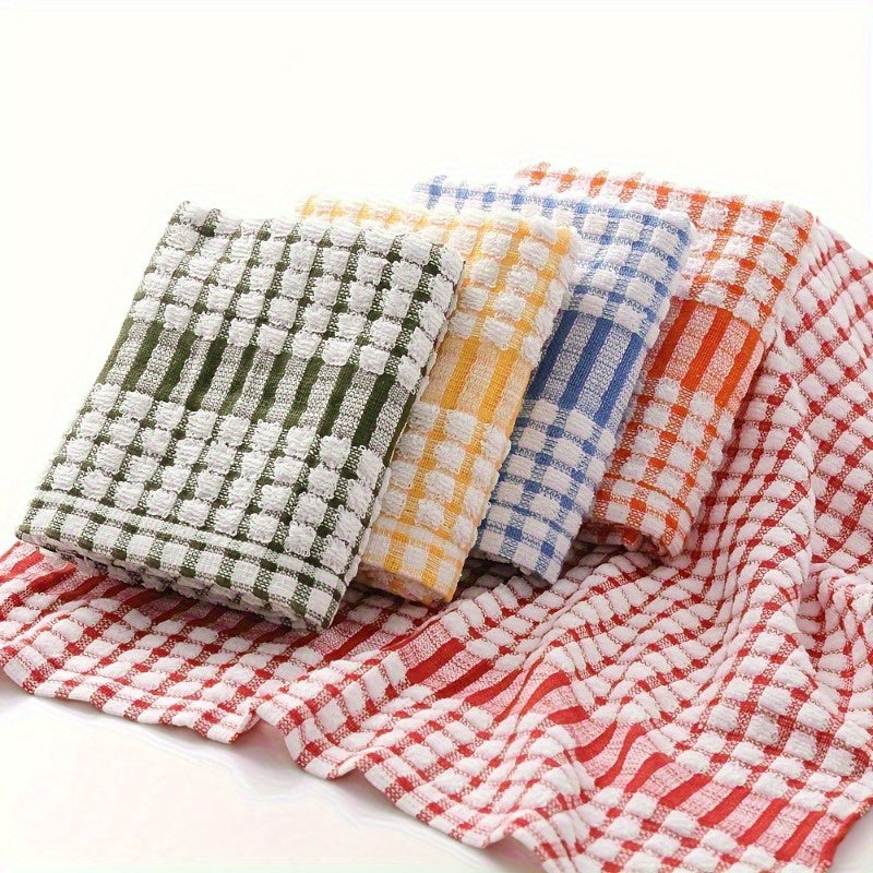 Absorbent Plaid Dish Towels Set of 5 Kitchen Cleaning Reusable Cloths