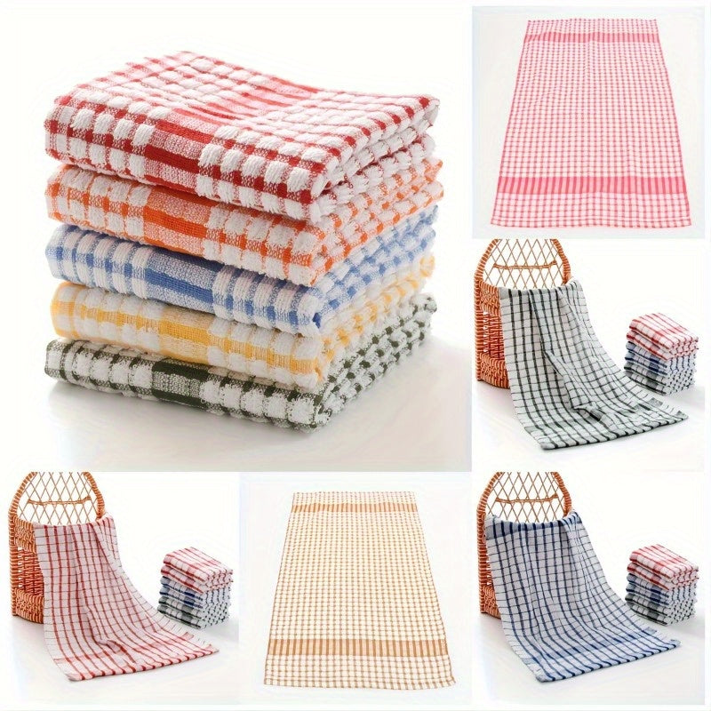 Absorbent Plaid Dish Towels Set of 5 Kitchen Cleaning Reusable Cloths