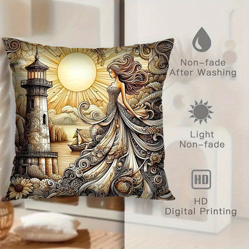 Set of 2 Lighthouse Goddess Throw Pillow Covers Square Cushion Cases for Living Room Bedroom 45.72 cm