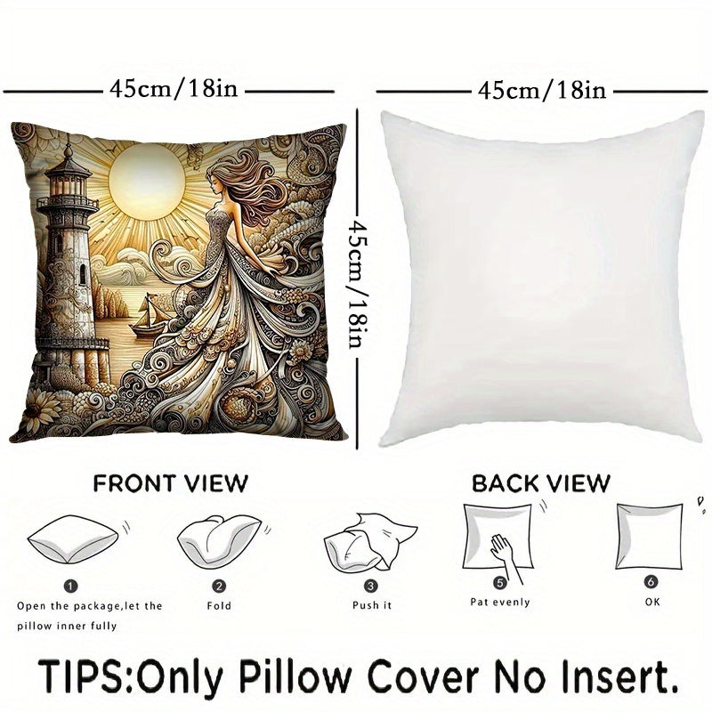 Set of 2 Lighthouse Goddess Throw Pillow Covers Square Cushion Cases for Living Room Bedroom 45.72 cm