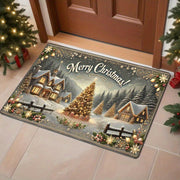 Polyester Christmas Doormat Washable Rectangular Rug Holiday Entryway Decor