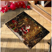 Festive Christmas Door Mat Non-Slip Washable Polyester Rectangular Rug