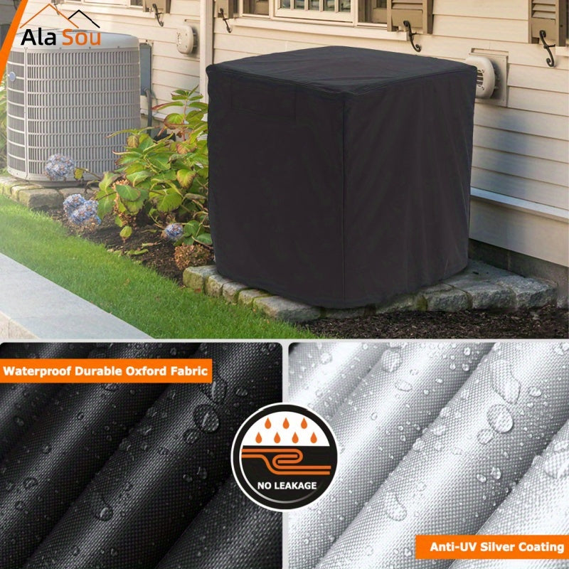 Central Air Conditioner Cover Set Black Waterproof Dustproof Freeze-Resistant with Ventilated Mesh
