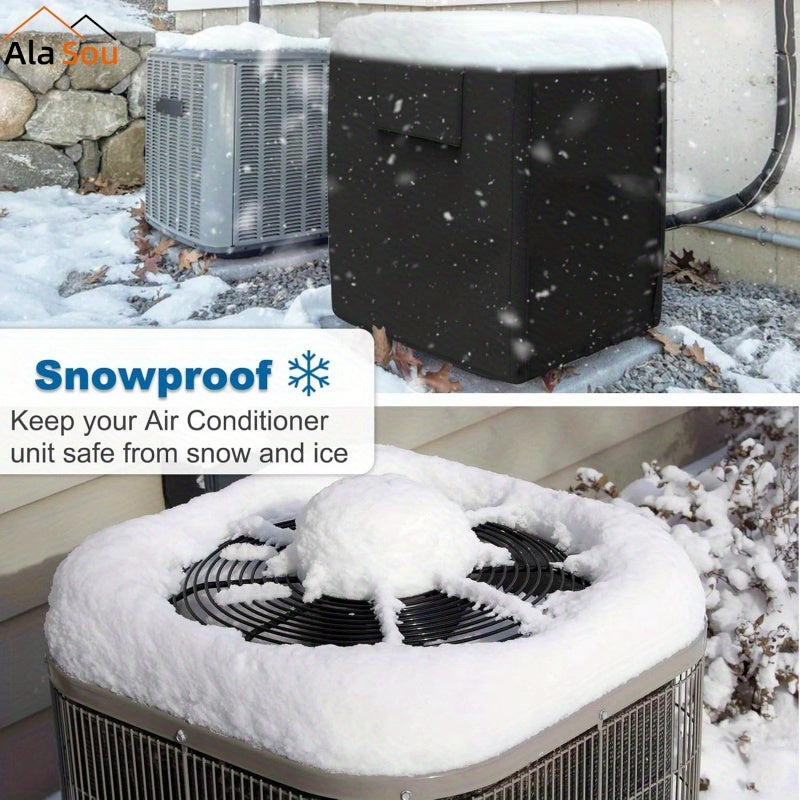 Central Air Conditioner Cover Set Black Waterproof Dustproof Freeze-Resistant with Ventilated Mesh