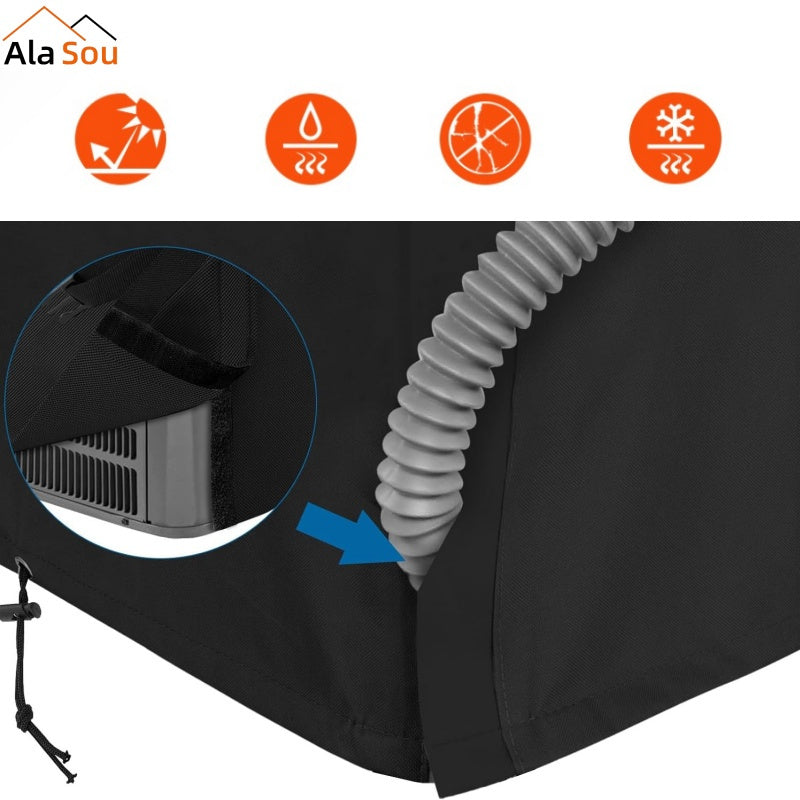 Central Air Conditioner Cover Set Black Waterproof Dustproof Freeze-Resistant with Ventilated Mesh