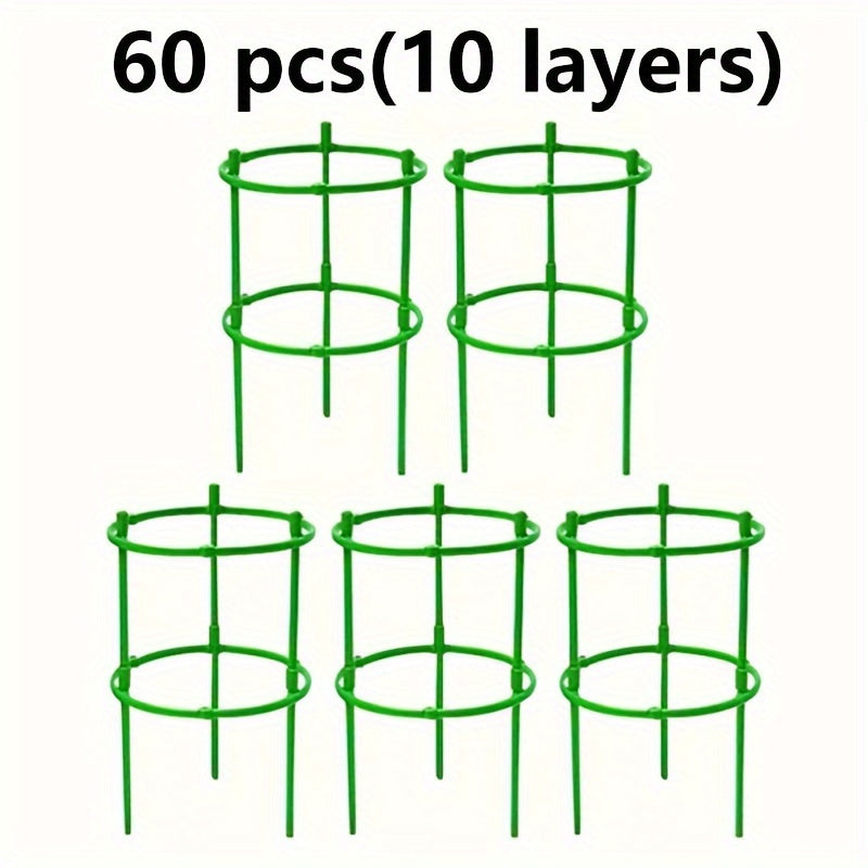 60 Pack Stackable Plastic Plant Support Rings for Flowers and Climbing Plants Green