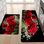 Red Rose Kitchen Mat Non-Slip Stain-Resistant Polyester 1.1cm Thick for Kitchen Living Room Porch
