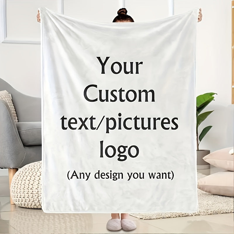 Personalized Flannel Fleece Throw Blanket with Photos and Text for Home Decor