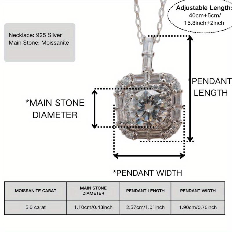 Moissanite Pendant Necklace 5 Carat S925 Silver Elegant Jewelry for Women