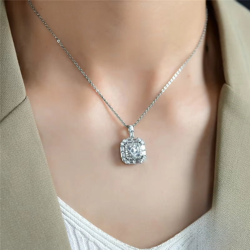 Silver S925 Pendant Necklace with 5 Carat Moissanite for Parties and Daily Wear