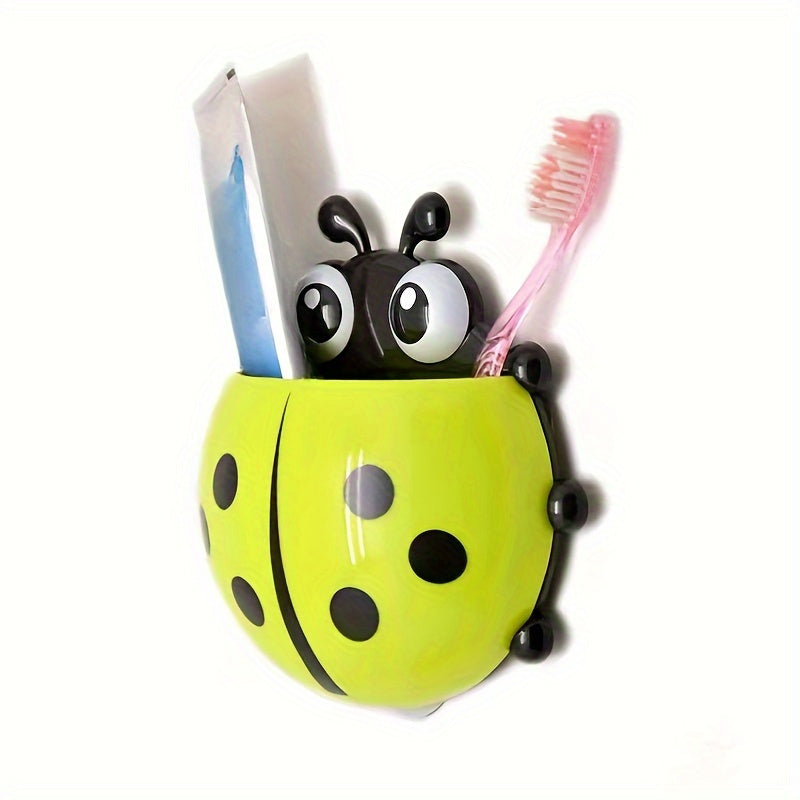Organizador de soporte para cepillos de dientes montado en la pared Ladybug para pasta de dientes y cepillos de dientes, sin electricidad