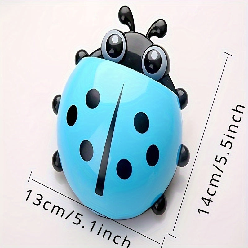 Wall-Mounted Ladybug Toothbrush Holder Suction Cup Bathroom Organizer for Toothpaste and Brushes