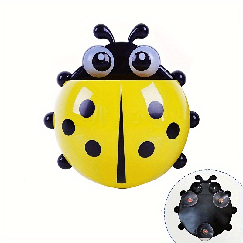 Wall-Mounted Ladybug Toothbrush Holder Suction Cup Bathroom Organizer for Toothpaste and Brushes