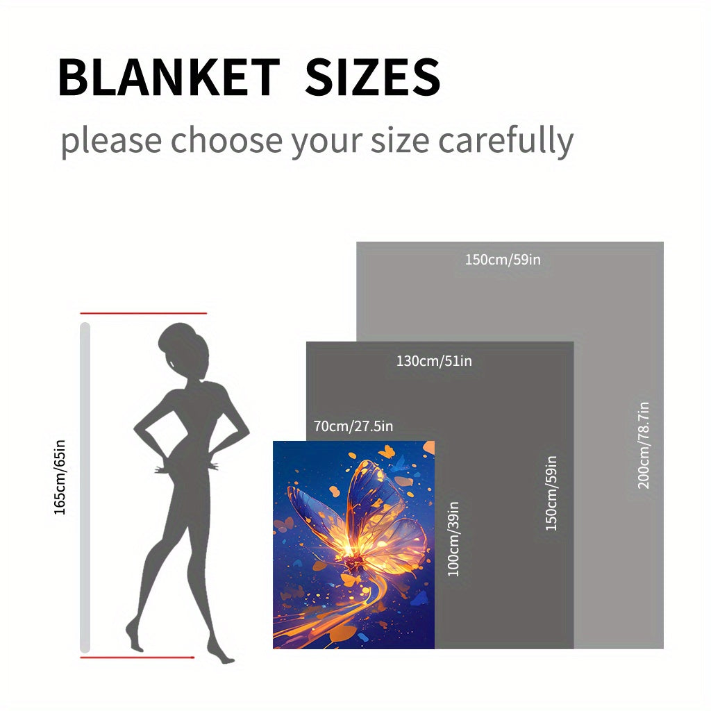 Lightweight Plush Throw Blanket with Butterfly Design Knitted Polyester Flannel for Sofa and All Seasons