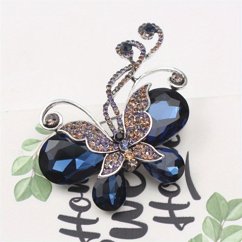 Vintage Crystal Butterfly Brooch Rhinestones Faux Crystal Jewelry for Women