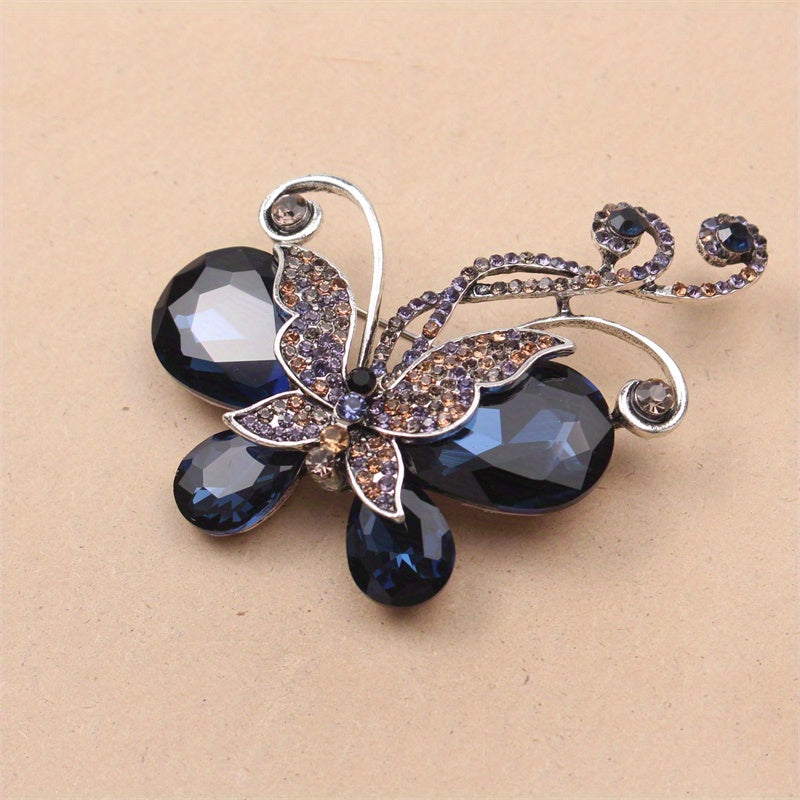 Vintage Crystal Butterfly Brooch Rhinestones Faux Crystal Jewelry for Women