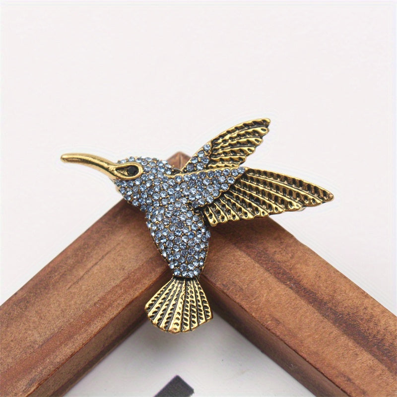 Elegant Hummingbird Brooch Pin with Rhinestones Enamel Jewelry for Women
