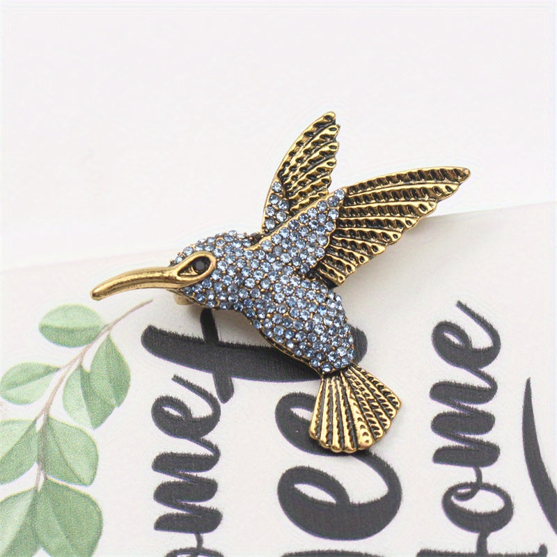 Elegant Hummingbird Brooch Pin with Rhinestones Enamel Jewelry for Women