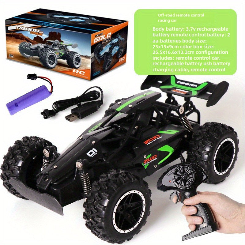 Coche RC todoterreno para niños 2.4G recargable, plástico duradero, verde y azul
