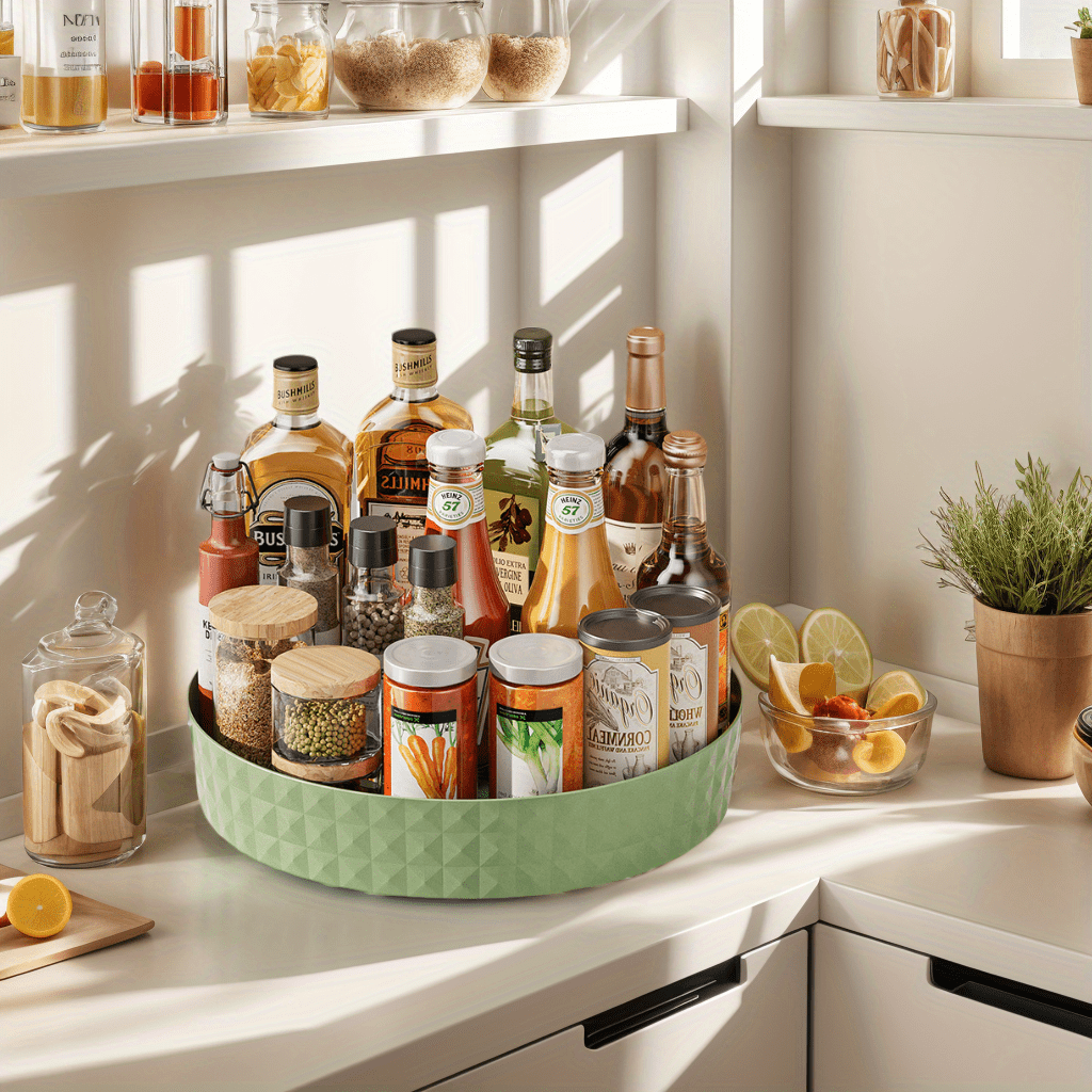 Rotating Spice and Snack Box with Storage Rack, Compact Countertop Organizer