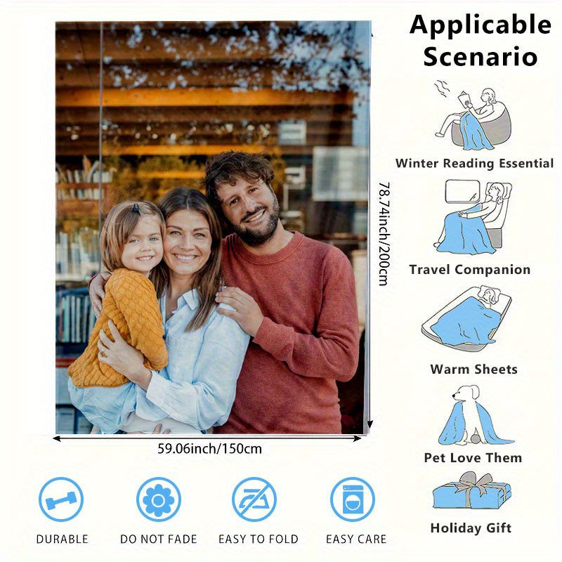 Custom Photo Flannel Blanket Soft Cozy Polyester Digital Print for All Seasons