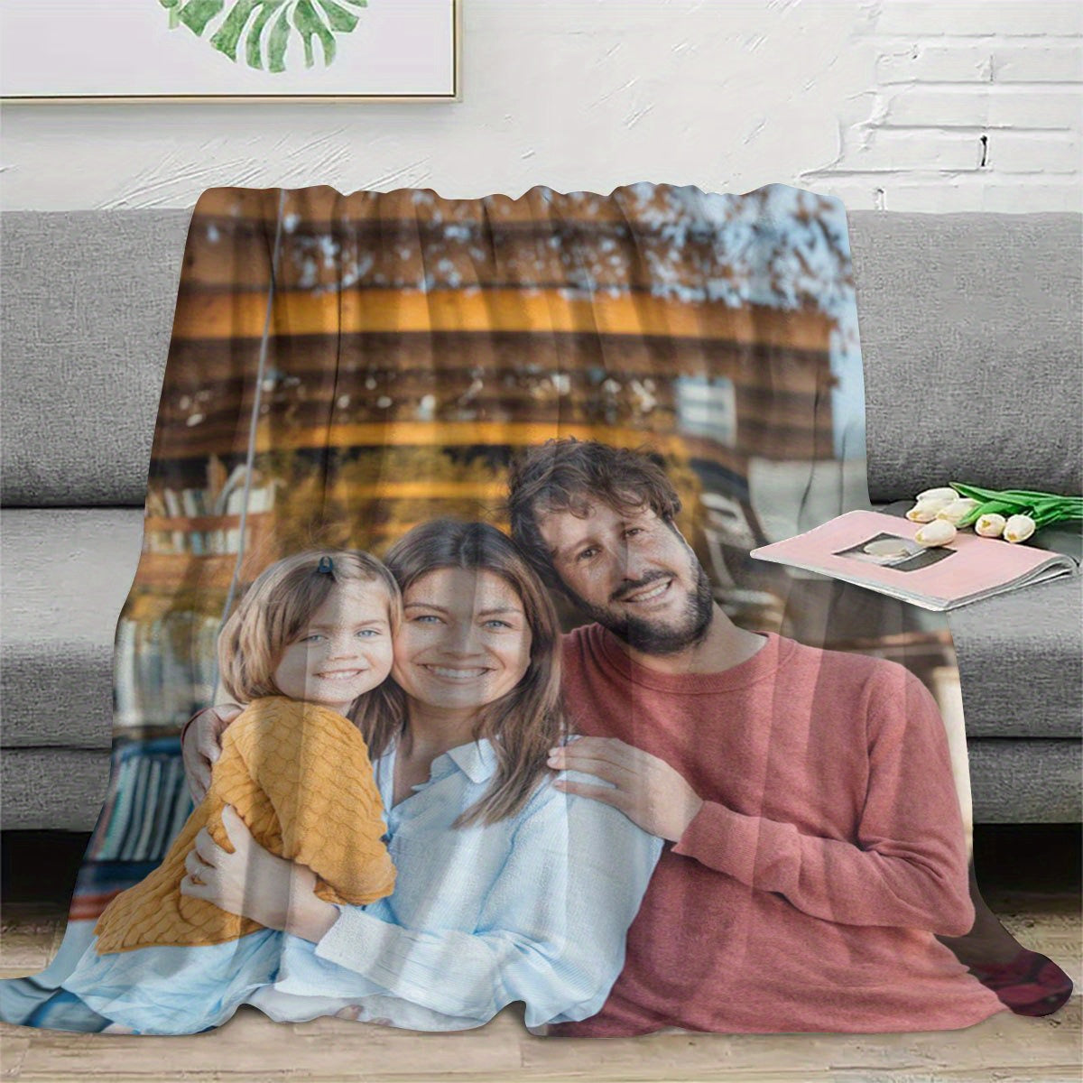 Custom Photo Flannel Blanket Soft Cozy Polyester Digital Print for All Seasons