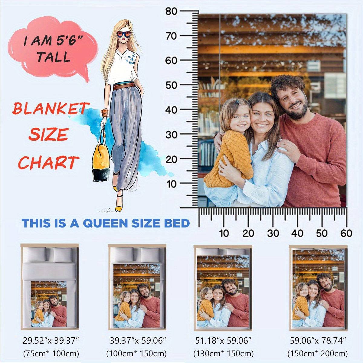 Custom Photo Flannel Blanket Soft Cozy Polyester Digital Print for All Seasons