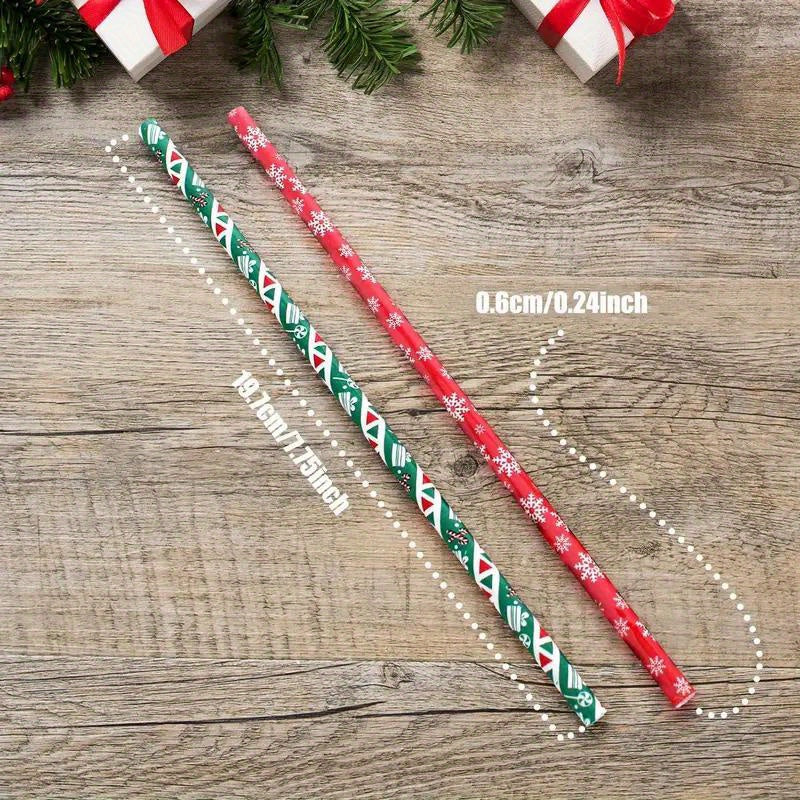 25 Pieces Christmas Paper Straws Snowflake Tree Patterns Biodegradable Holiday Party Supplies