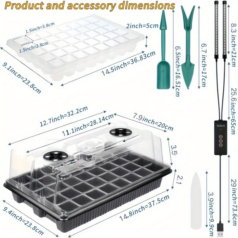1 dona Issiqxona Ustasi Urug‘larni Boshlash To‘plami LED Chiroq Yoritgichlari bilan, USB Quvvatlanadi, Moslashtiriladigan Yorqinlik, Namlik, Vaqtni Boshqaruvchi, Batareya Kerak emas.