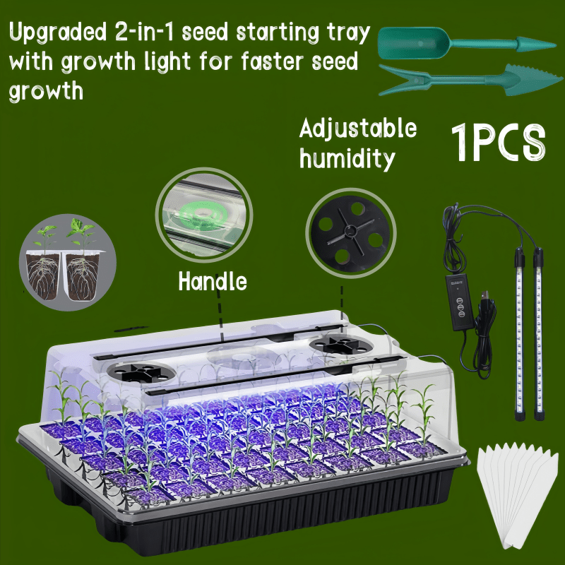 1 dona Issiqxona Ustasi Urug‘larni Boshlash To‘plami LED Chiroq Yoritgichlari bilan, USB Quvvatlanadi, Moslashtiriladigan Yorqinlik, Namlik, Vaqtni Boshqaruvchi, Batareya Kerak emas.