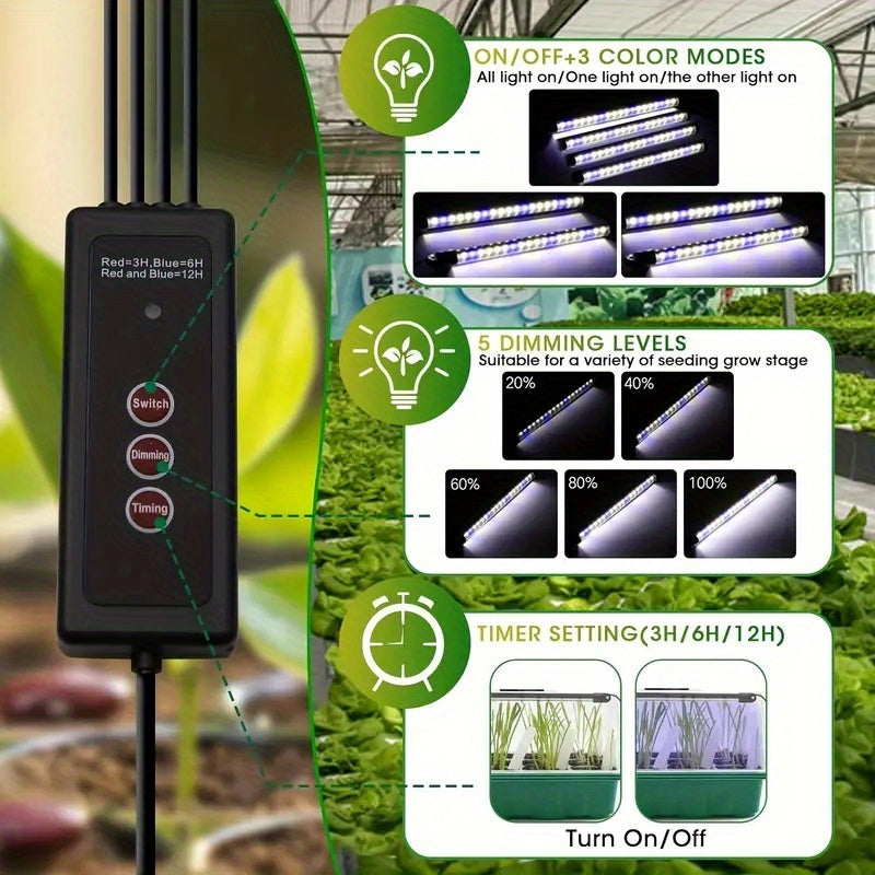 1 dona Issiqxona Ustasi Urug‘larni Boshlash To‘plami LED Chiroq Yoritgichlari bilan, USB Quvvatlanadi, Moslashtiriladigan Yorqinlik, Namlik, Vaqtni Boshqaruvchi, Batareya Kerak emas.