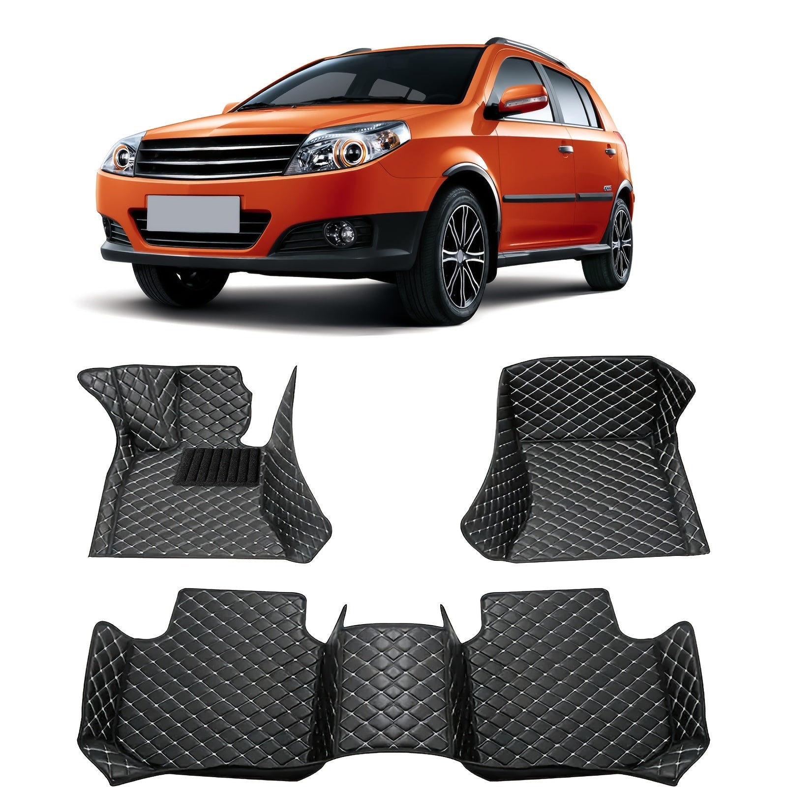 3D Faux Leather Car Floor Mats Set Suitable for Left Drive Vehicles All-Weather Durable