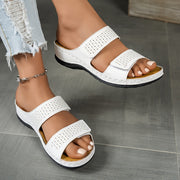 Women's White and Gold Synthetic Slip-On Sandals Open-Toe Casual Formal