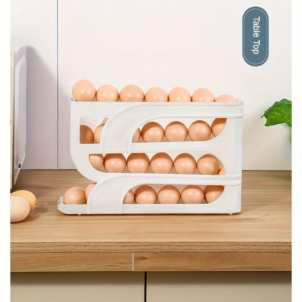 3/4-Layer Refrigerator Egg Storage Rack with Sliding Roller Dispenser Kitchen Countertop Organizer