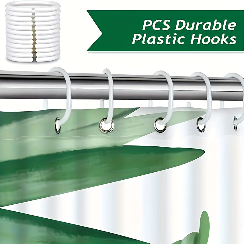 Water-Resistant Polyester Tropical Leaf Bath Liner with Hooks for Bathroom Decor