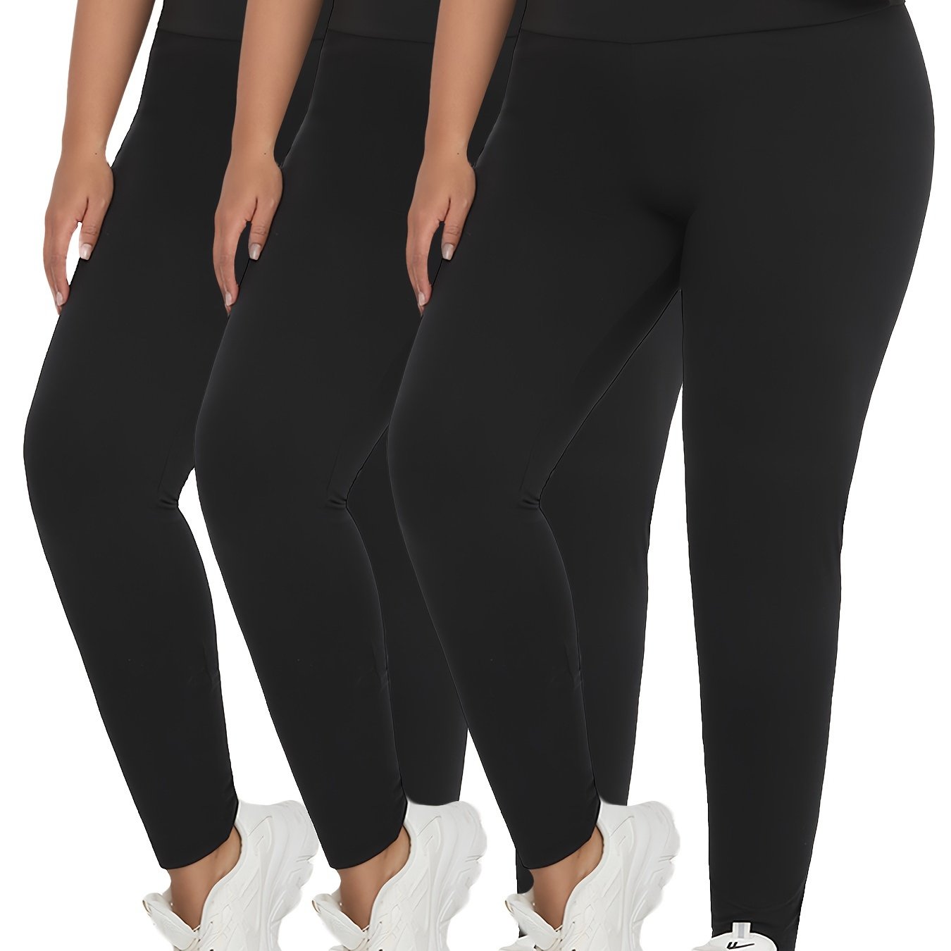 Women's Plus Size High-Waisted Leggings Solid Color Tummy Control Stretchy All-Season