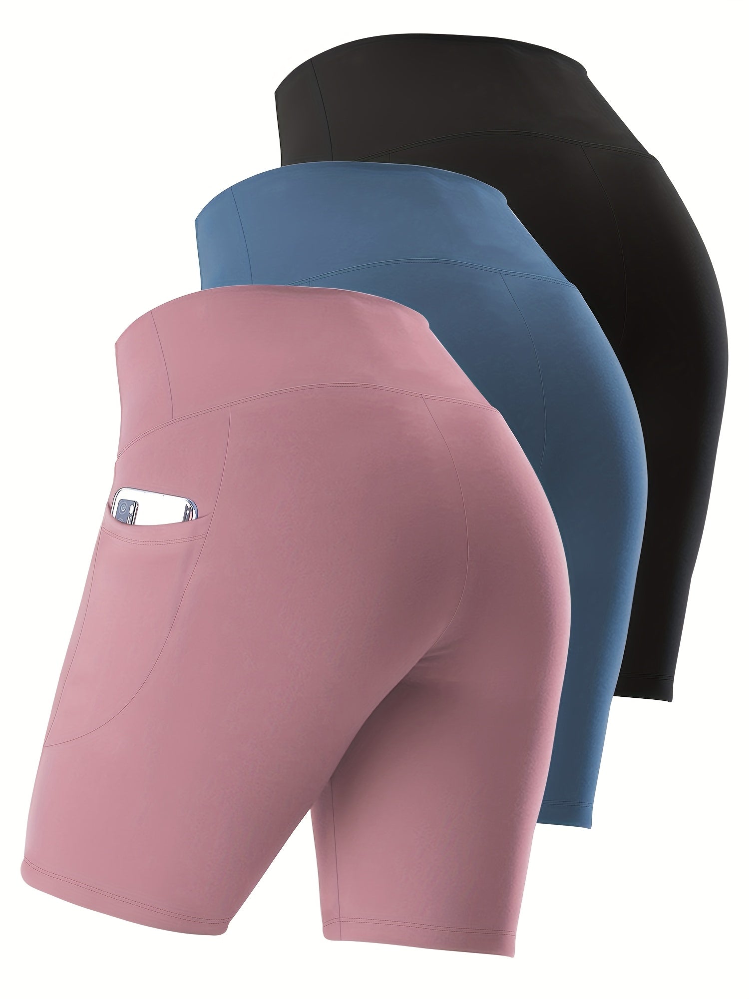 Plus Size High-Waisted Yoga Shorts Set with Pockets and Crescent Design