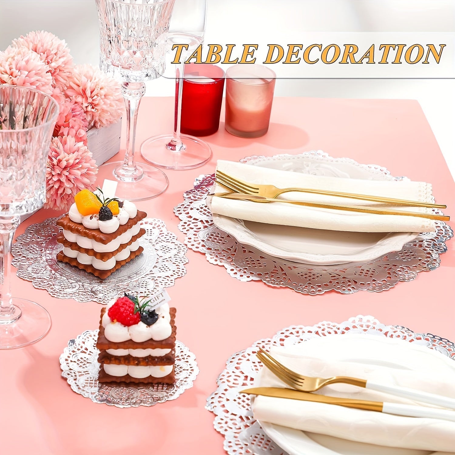 Pack of 100 Silver Lace Round Paper Doilies for Desserts and Events