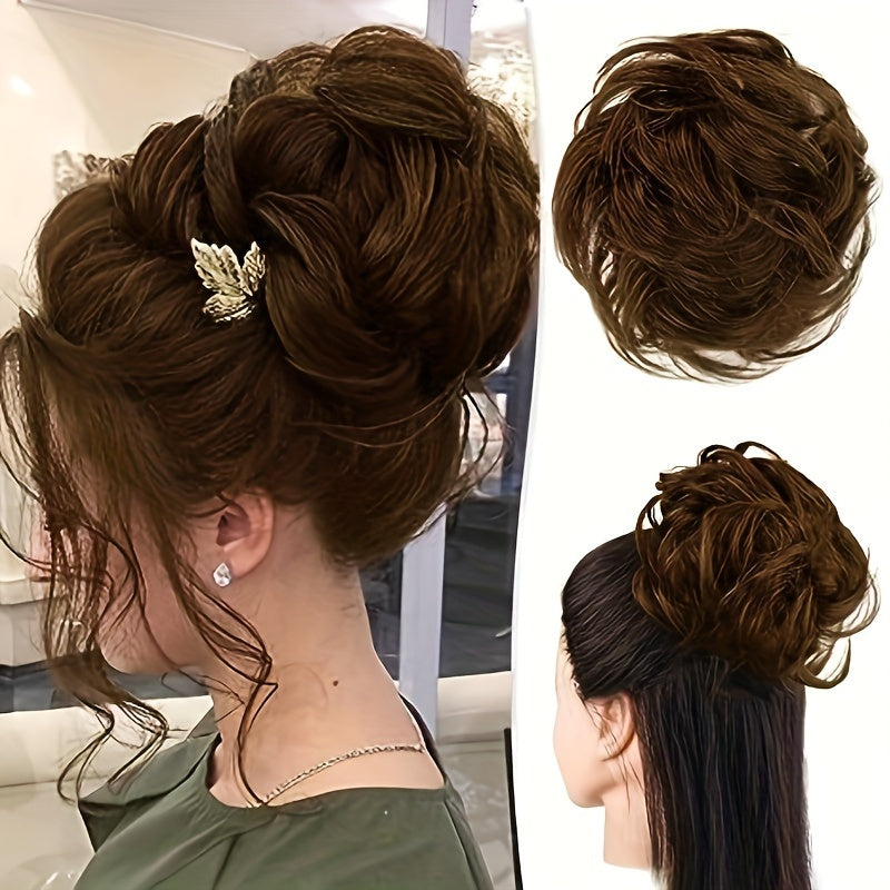 Women's Body Wave Claw Clip Messy Bun Hairpiece Synthetic Ponytail Extension Floral Leaf Party Hair Accessory