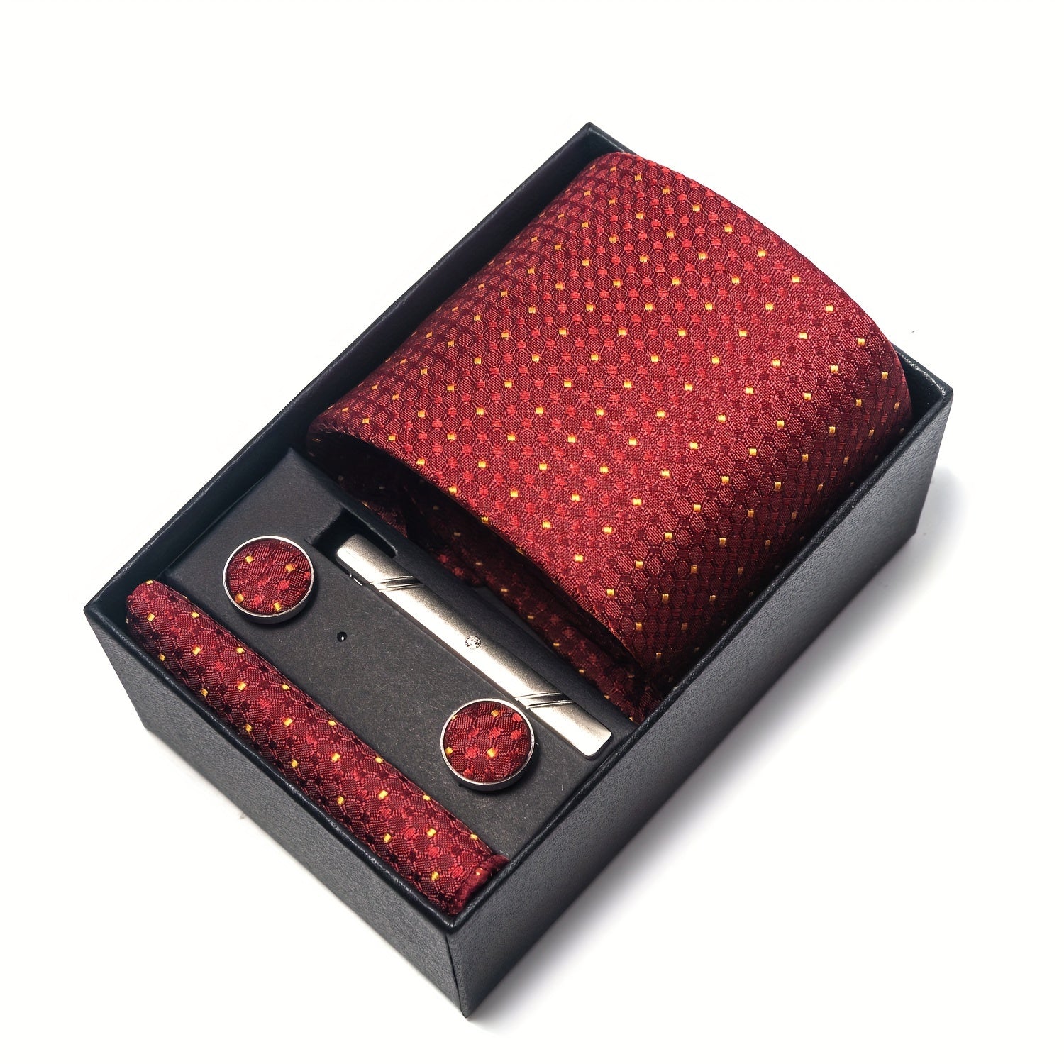 Men's Wedding Accessories Gift Set Tie Cufflinks Pocket Square in Gift Box