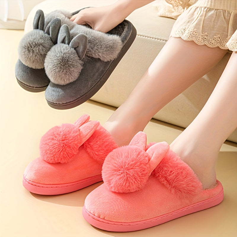 Women's Flannel Plush Faux Fur Sole Indoor Slippers for Winter