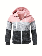 Plus Size Women's Casual Hoodie Colorblock Zip Up with Pockets