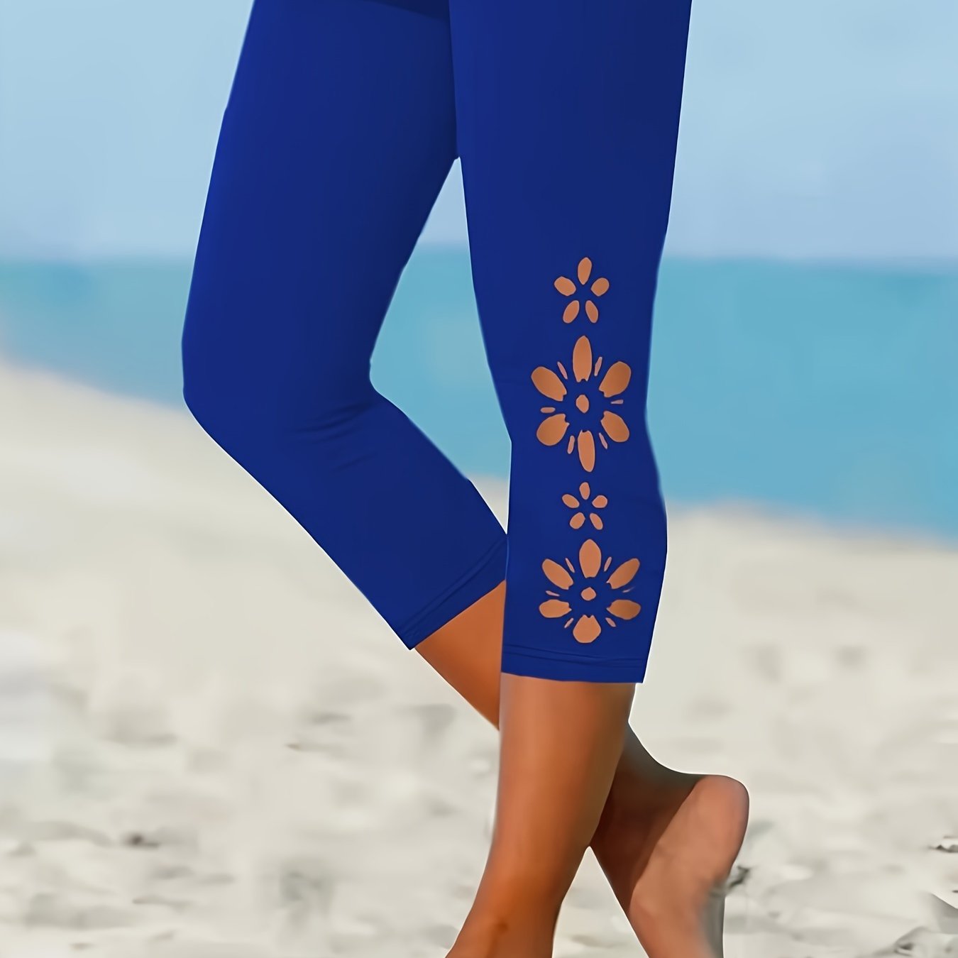 Leggings capri de talla grande para mujer con estampado floral, cintura alta, verano, elásticos