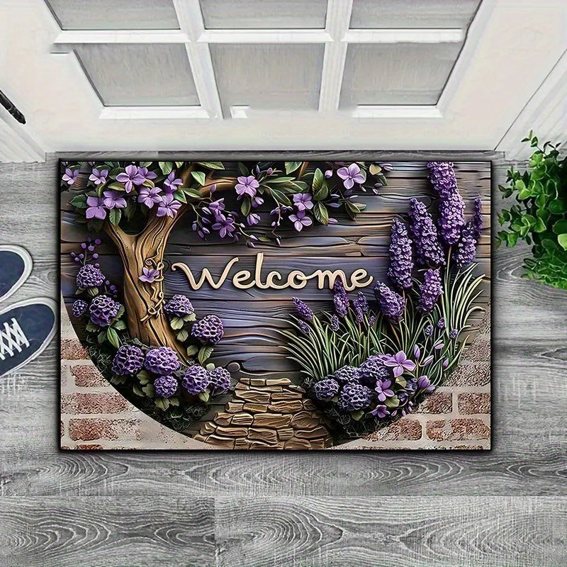 Lavender Printed Doormat Crystal Velvet Non-Slip Indoor Outdoor Decor