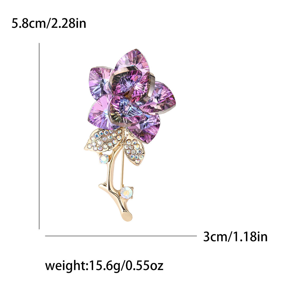 Elegant Crystal Rose Brooch Pin with Rhinestones and Floral Design