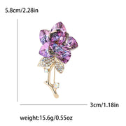 Elegant Crystal Rose Brooch Pin with Rhinestones and Floral Design