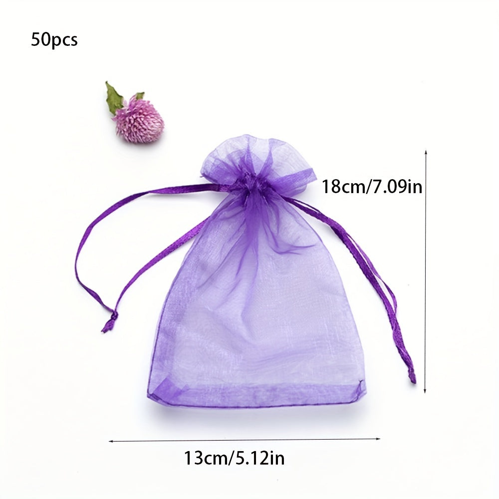 Turli xil binafsha organza sovgʻa zargarlik buyumlari chizilgan sumkalar 50 dona