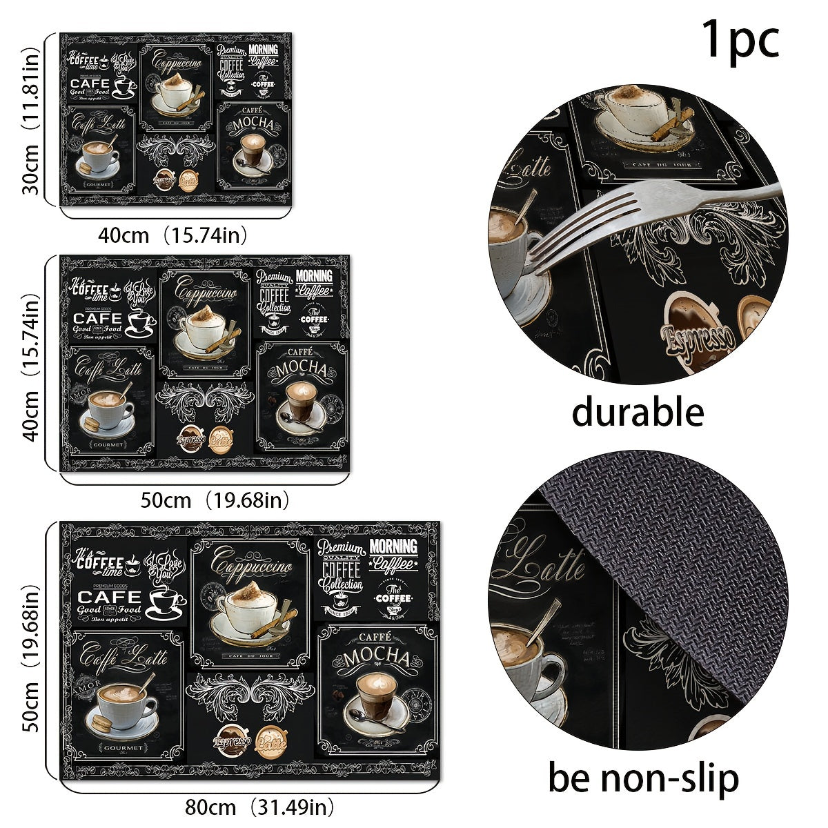 Alfombrilla de secado de goma con estampado retro de café, barro de diatomas duradero, multiusos